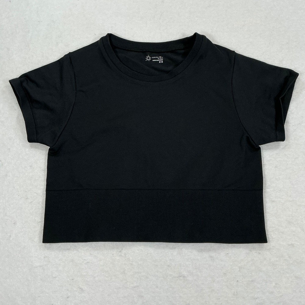Offline by Aerie Black Seamless Crop Top Short Sleeve Activewear Size Medium